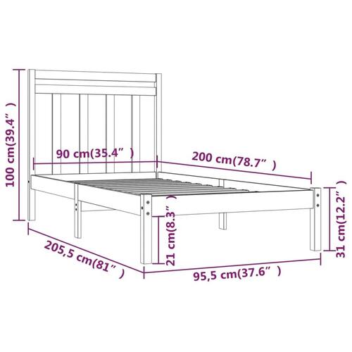 Sengeramme 90x200 cm massivt træ