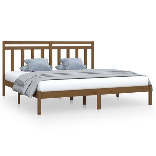 Sengeramme 200x200 cm massivt træ gyldenbrun