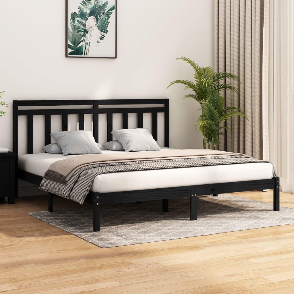 Sengeramme 200x200 cm massivt træ sort