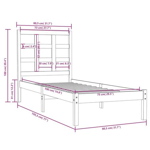 Sengeramme 75x190 cm Small Single massivt træ sort