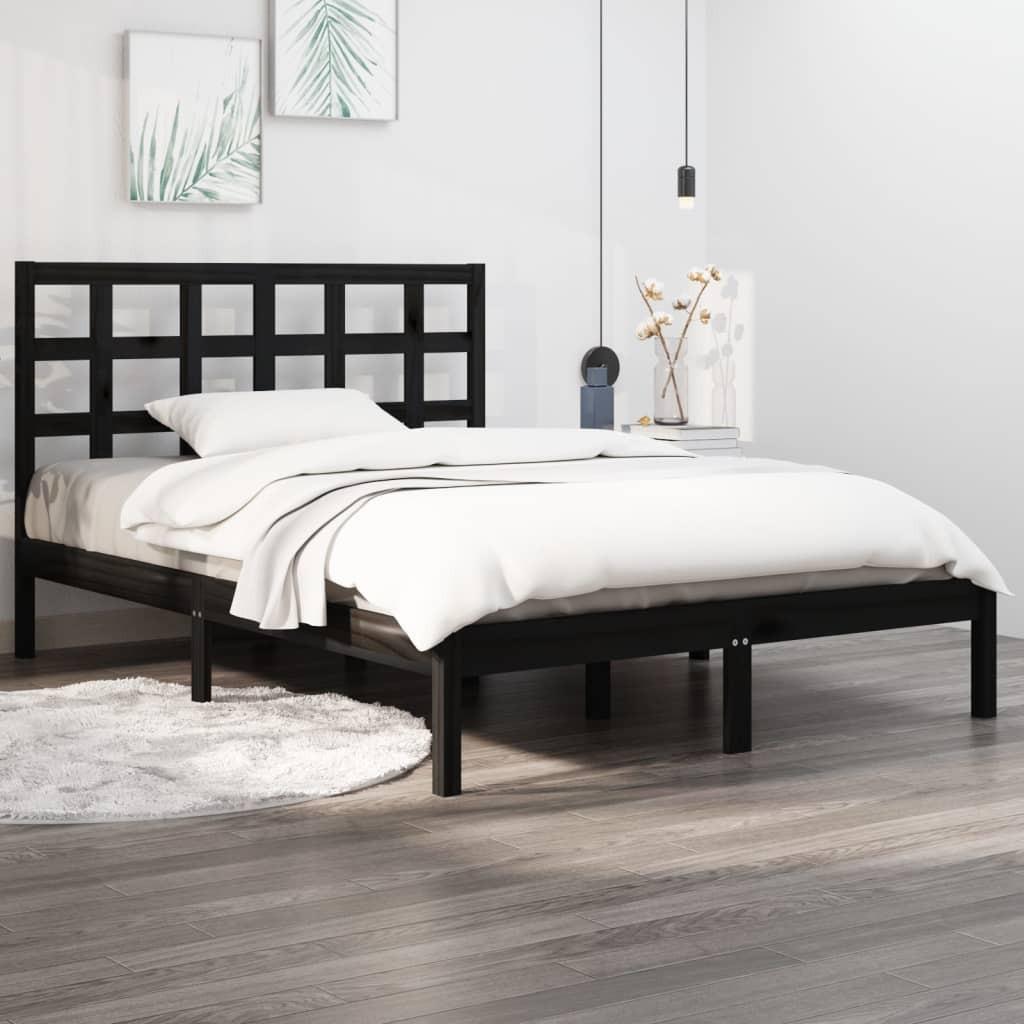 Sengeramme 140x190 cm massivt træ sort
