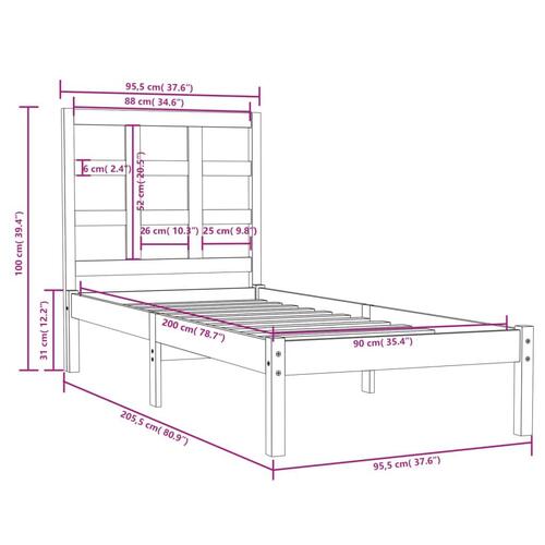 Sengeramme 90x200 cm massivt træ hvid