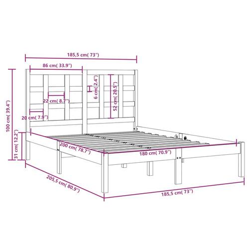 Sengeramme 180x200 cm massivt fyrretræ