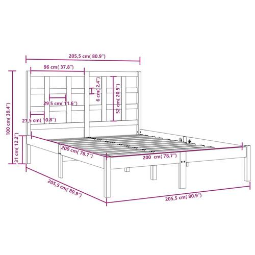 Sengeramme 200x200 cm massivt træ grå