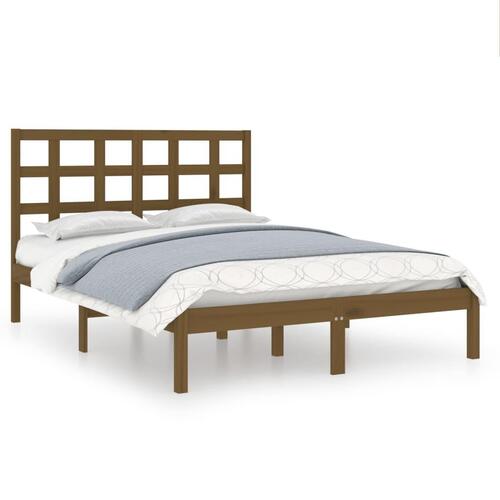 Sengeramme 200x200 cm massivt træ gyldenbrun