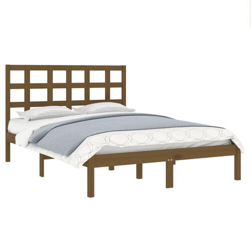 Sengeramme 200x200 cm massivt træ gyldenbrun