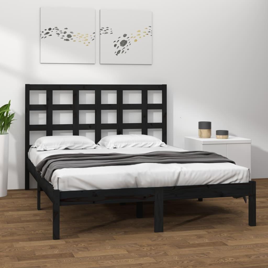 Sengeramme 200x200 cm massivt træ sort