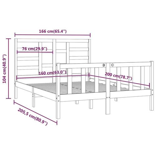 Sengeramme 160x200 cm massivt fyrretræ grå
