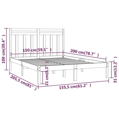 Sengeramme 150x200 cm King Size massivt fyrretræ hvid