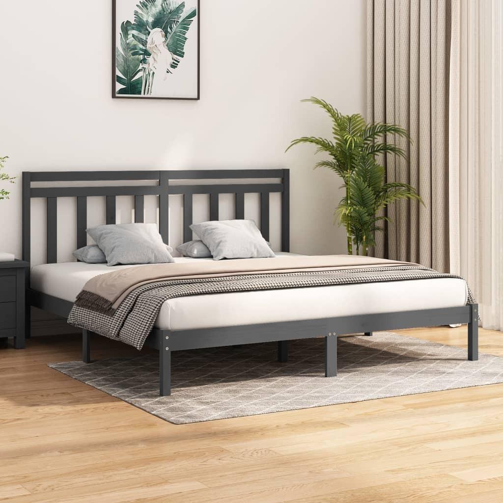 Sengestel 180x200 cm Super King massivt fyrretræ grå