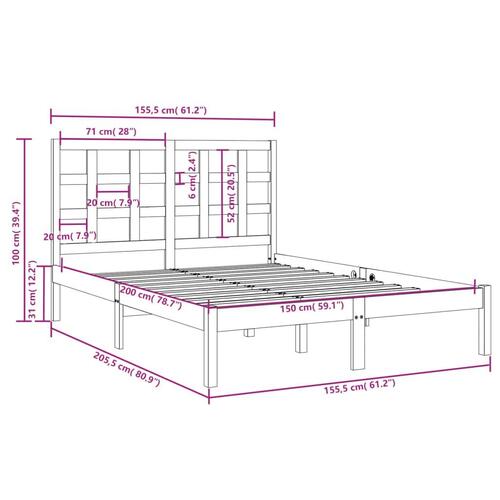 Sengeramme 150x200 cm King Size massivt fyrretræ hvid