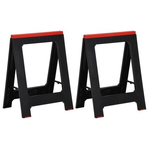 Foldbare arbejdsbukke - 2 stk., 350 kg samlet, polypropylen, sort/rød