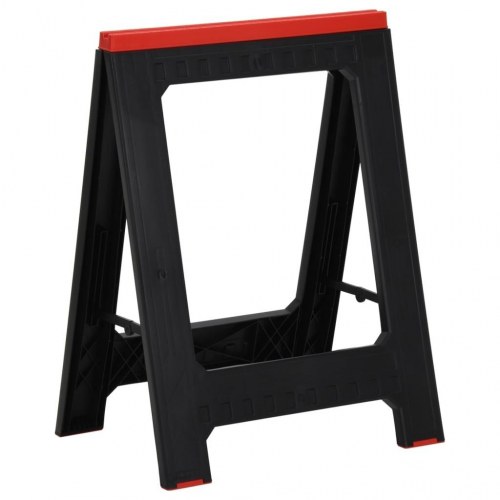 Foldbare arbejdsbukke - 2 stk., 350 kg samlet, polypropylen, sort/rød