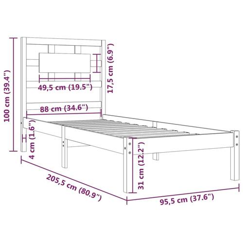 Sengeramme 90x200 cm massivt fyrretræ sort