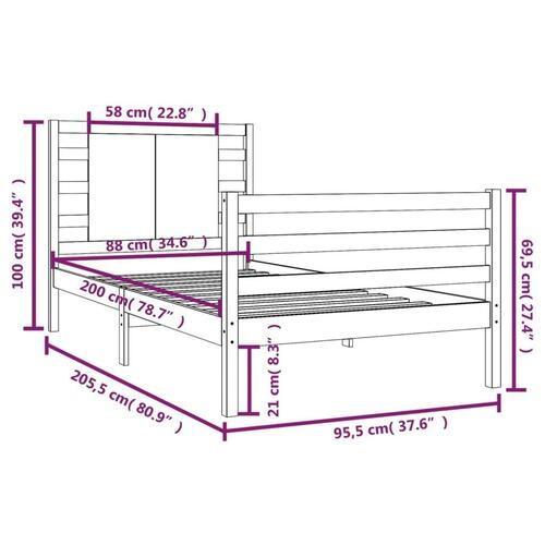 Sengeramme 90x200 cm massivt fyrretræ gyldenbrun