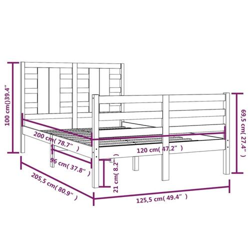 Sengeramme uden madras 120x200 cm massivt fyrretræ hvid