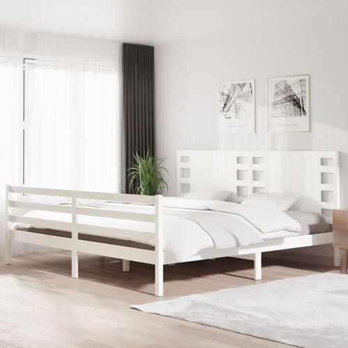 Sengeramme uden madras 200x200 cm massivt fyrretræ hvid