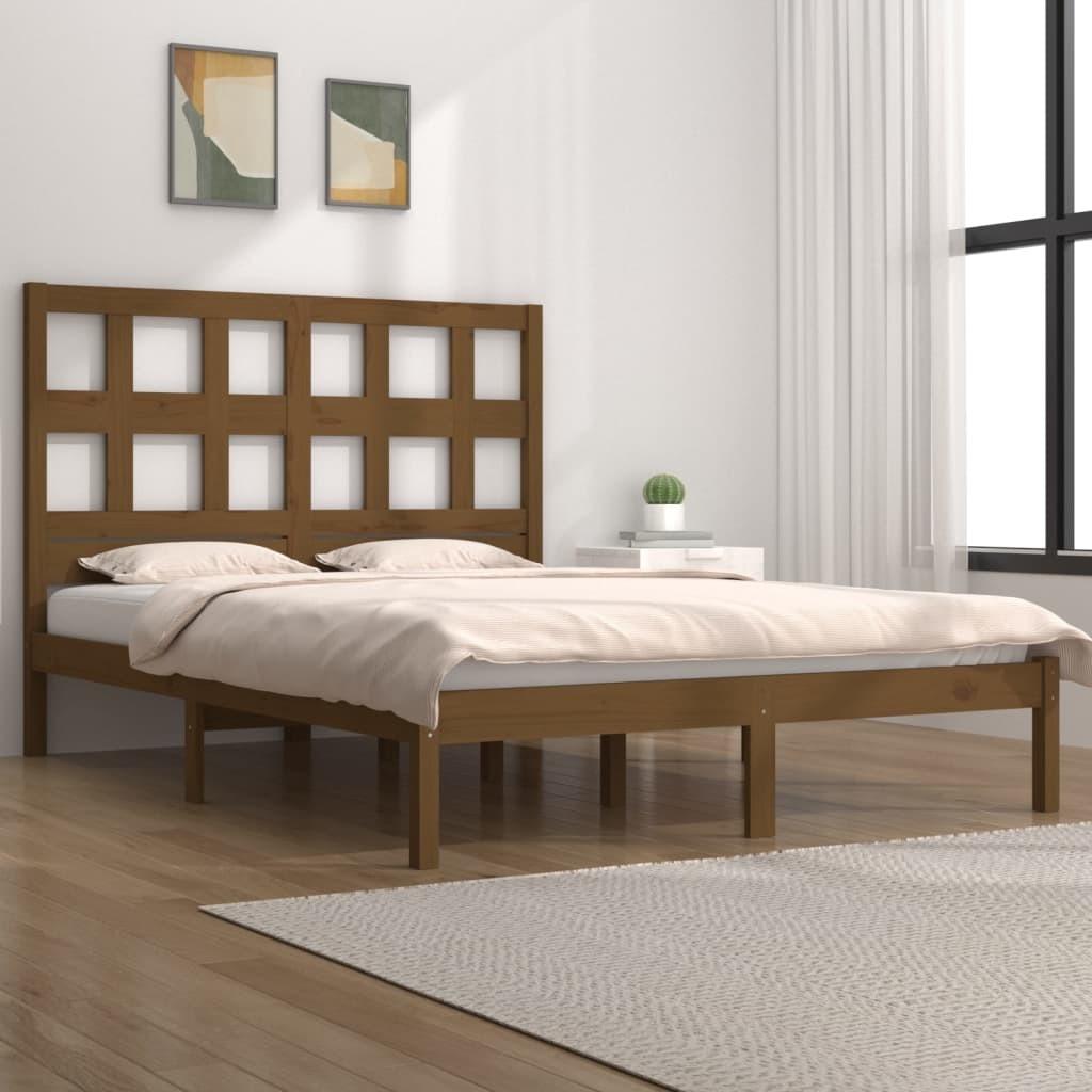 Sengeramme 200x200 cm massivt fyrretræ gyldenbrun
