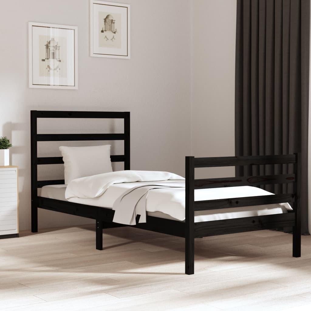 Sengeramme 90x200 cm massivt fyrretræ sort