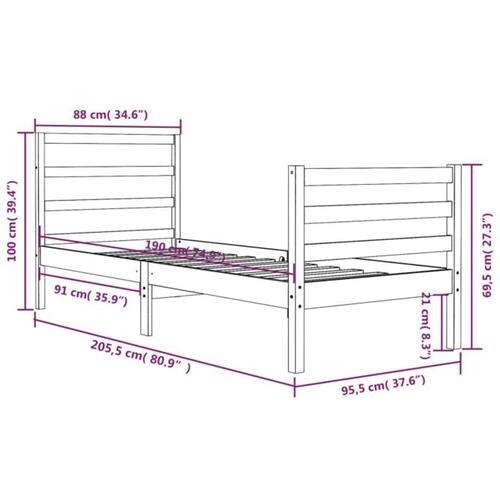 Sengeramme 90x200 cm massivt fyrretræ sort
