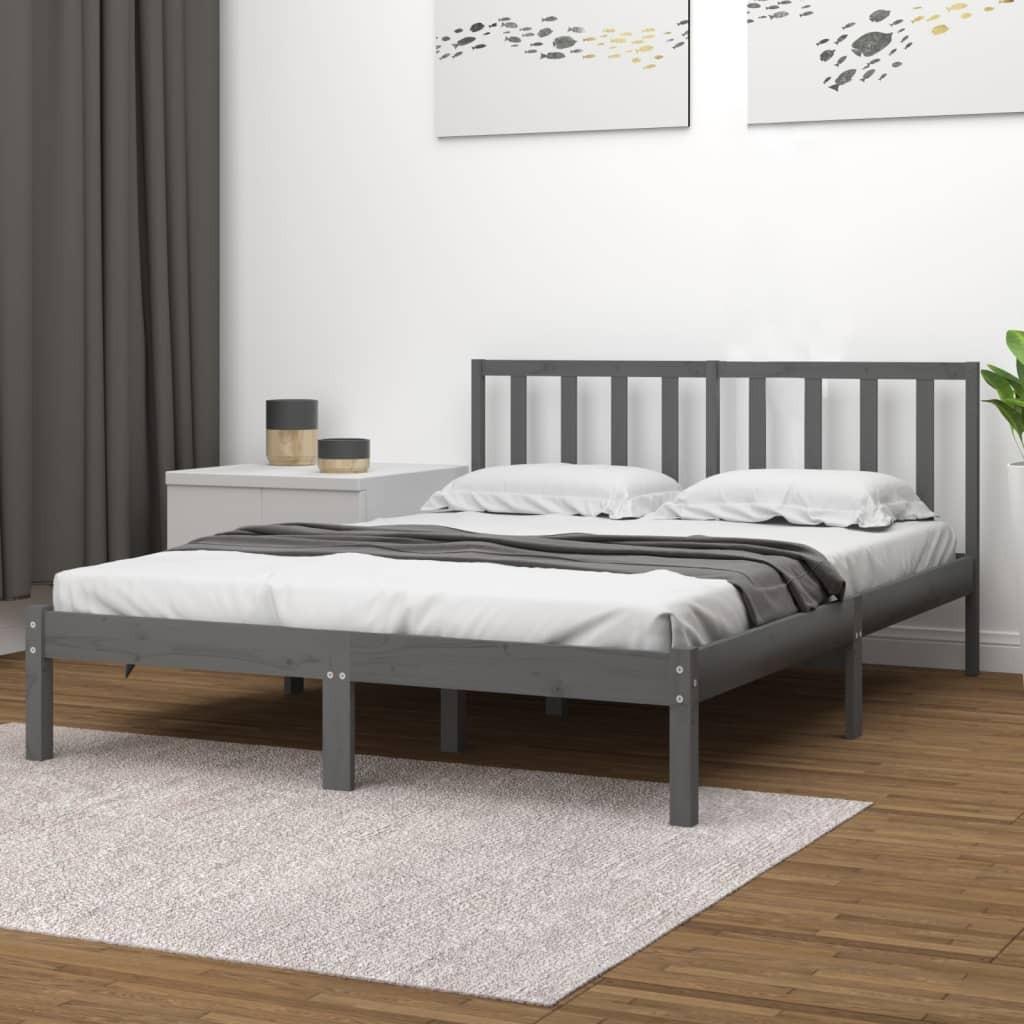 Sengestel 135x190 cm Double massivt fyrretræ grå