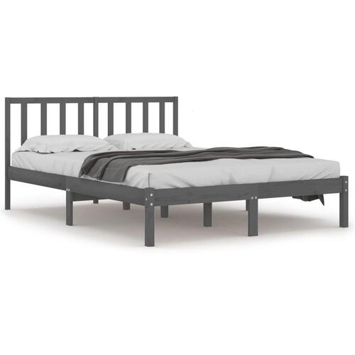 Sengestel 135x190 cm Double massivt fyrretræ grå