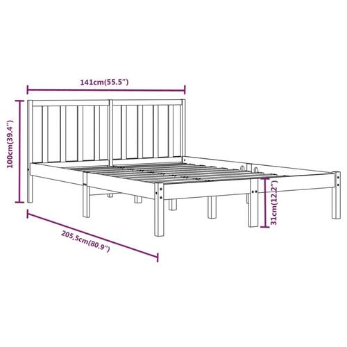 Sengestel 135x190 cm Double massivt fyrretræ grå
