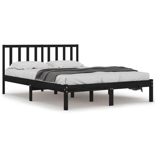 Sengeramme 135x190 cm Double massivt fyrretræ sort