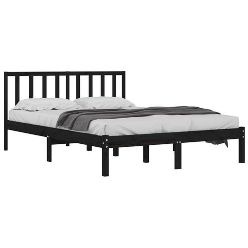 Sengeramme 140x190 cm massivt fyrretræ sort