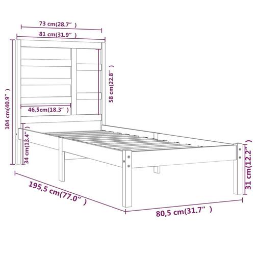 Sengeramme 75x190 cm Small Single massivt træ hvid