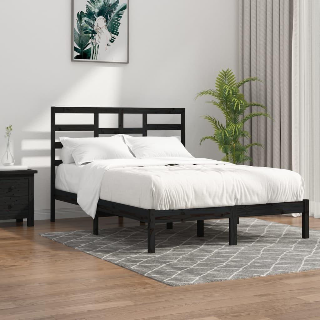 Sengeramme 140x190 cm massivt træ sort