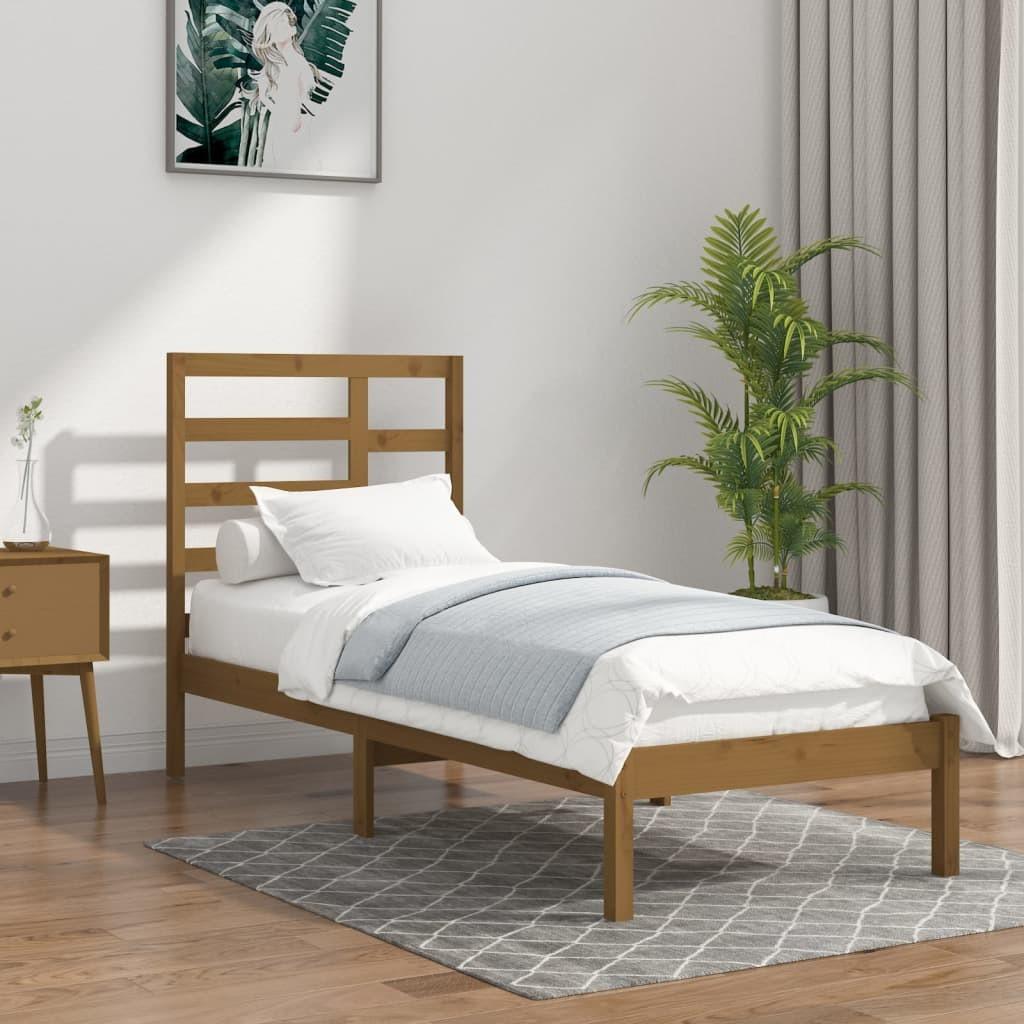 Sengeramme 100x200 cm massivt træ gyldenbrun