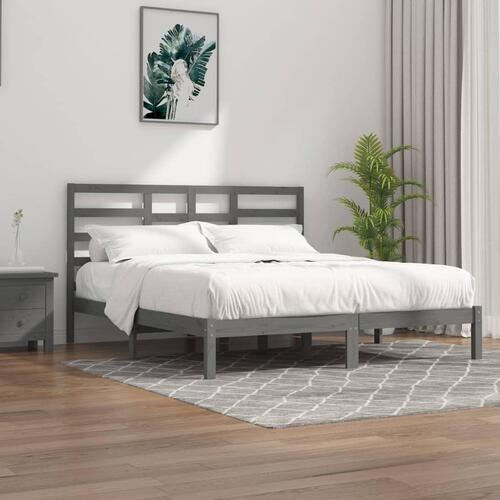 Sengeramme 200x200 cm massivt træ grå