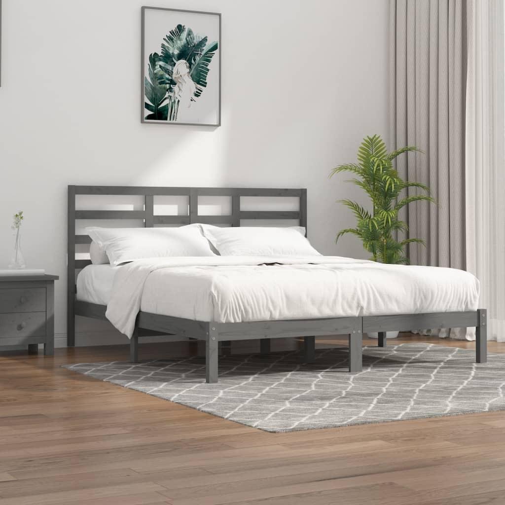 Sengeramme 200x200 cm massivt træ grå
