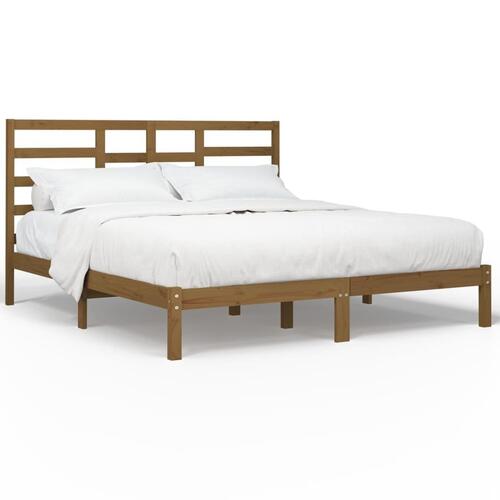 Sengeramme 200x200 cm massivt træ gyldenbrun