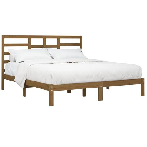 Sengeramme 200x200 cm massivt træ gyldenbrun