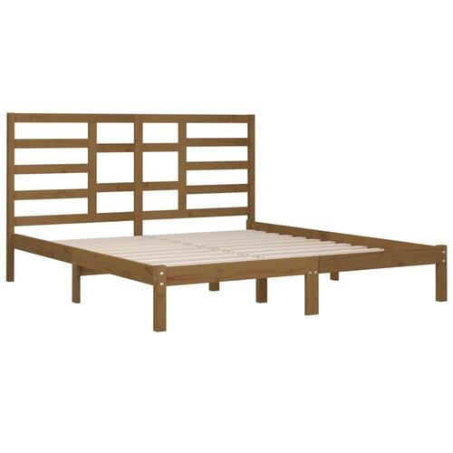 Sengeramme 200x200 cm massivt træ gyldenbrun