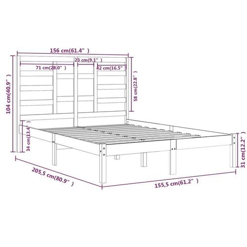 Sengeramme 150x200 cm King Size massivt fyrretræ grå