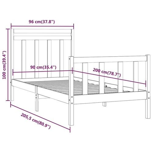 Sengeramme 90x200 cm massivt fyrretræ hvid