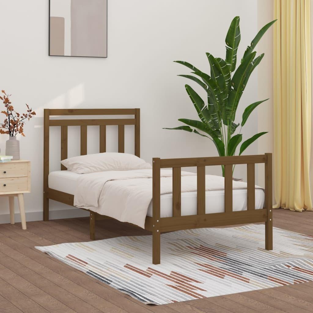 Sengeramme 90x200 cm massivt fyrretræ gyldenbrun