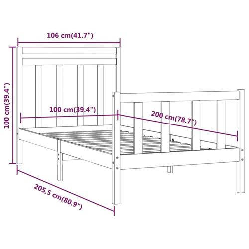 Sengeramme 100x200 cm massivt fyrretræ sort