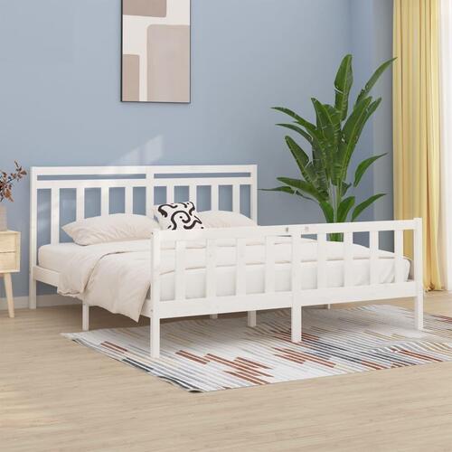 Sengeramme 200x200 cm massivt fyrretræ hvid