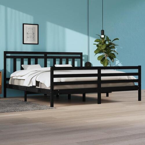 Sengeramme 200x200 cm massivt træ sort