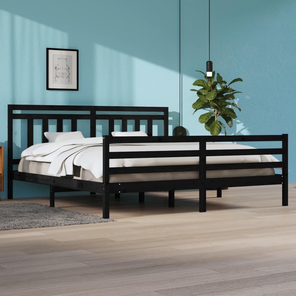Sengeramme 200x200 cm massivt træ sort