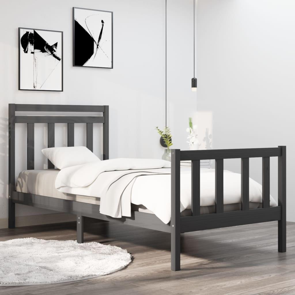 Sengeramme 90x190 cm Single massivt træ grå
