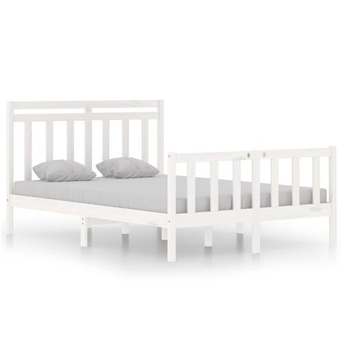 Sengeramme 135x190 cm dobbelt massivt fyrretræ hvid