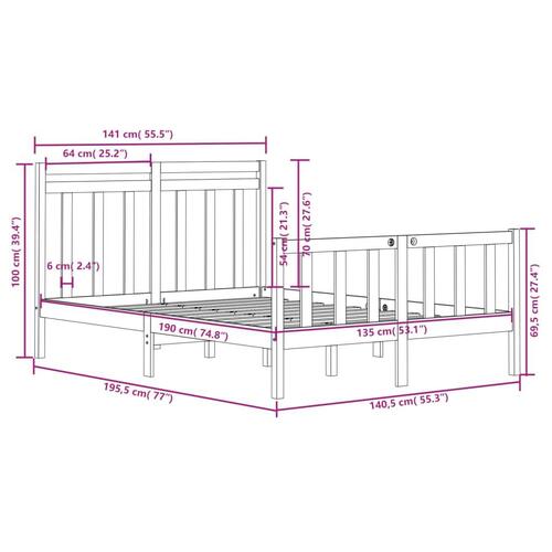 Sengeramme 135x190 cm dobbelt massivt fyrretræ hvid
