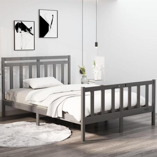 Sengeramme 135x190 cm Double massivt fyrretræ grå