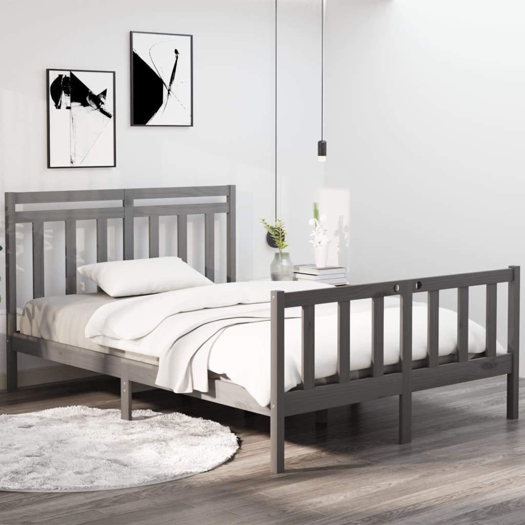 Sengeramme 135x190 cm Double massivt fyrretræ grå