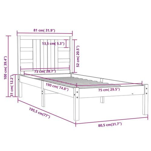 Sengeramme 75x190 cm Small Single massivt træ sort